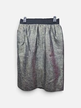 Dolce & Gabbana Vintage Metallic Silk Midi Skirt with Black Waistband